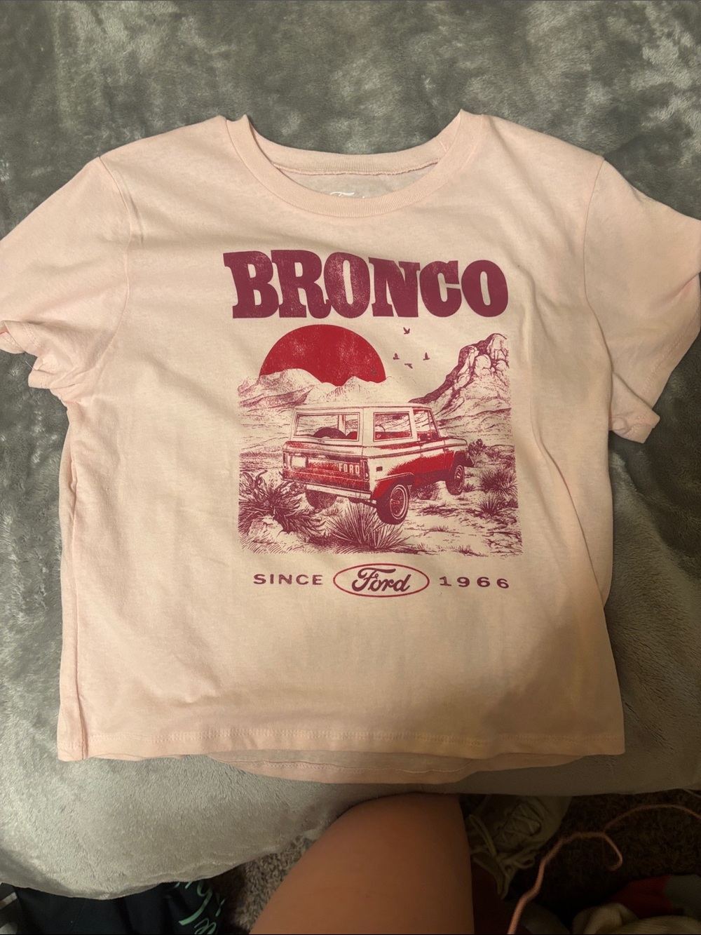 Ford Bronco Graphic Tee - Pale Pink with Maroon Print